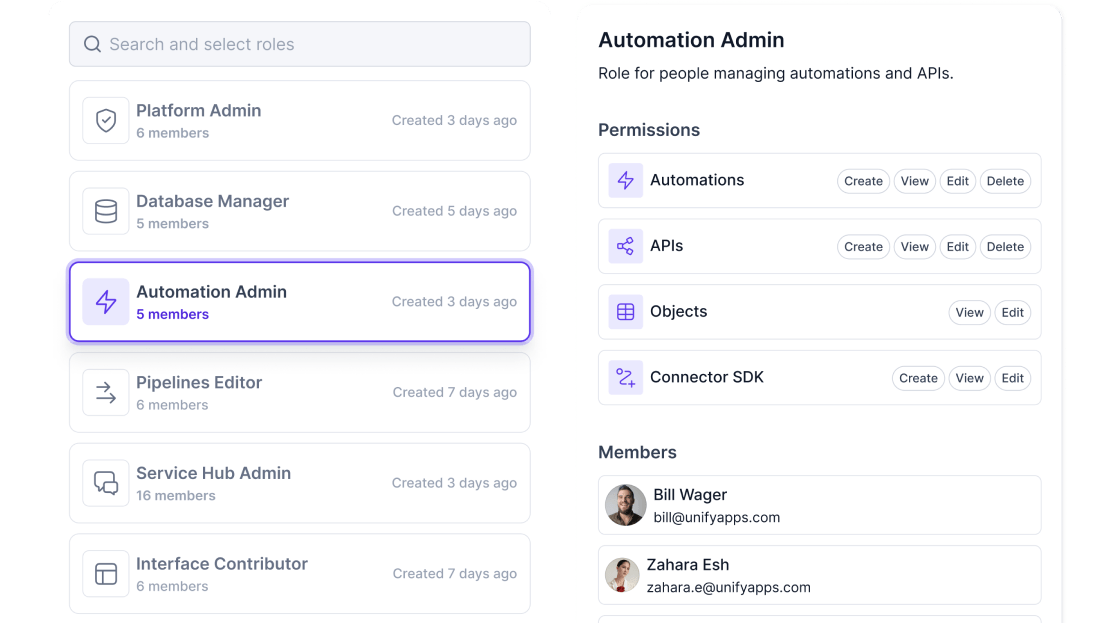 Role based access control Assign and manage different permissions for users based on their role to ensure a robust governance setup