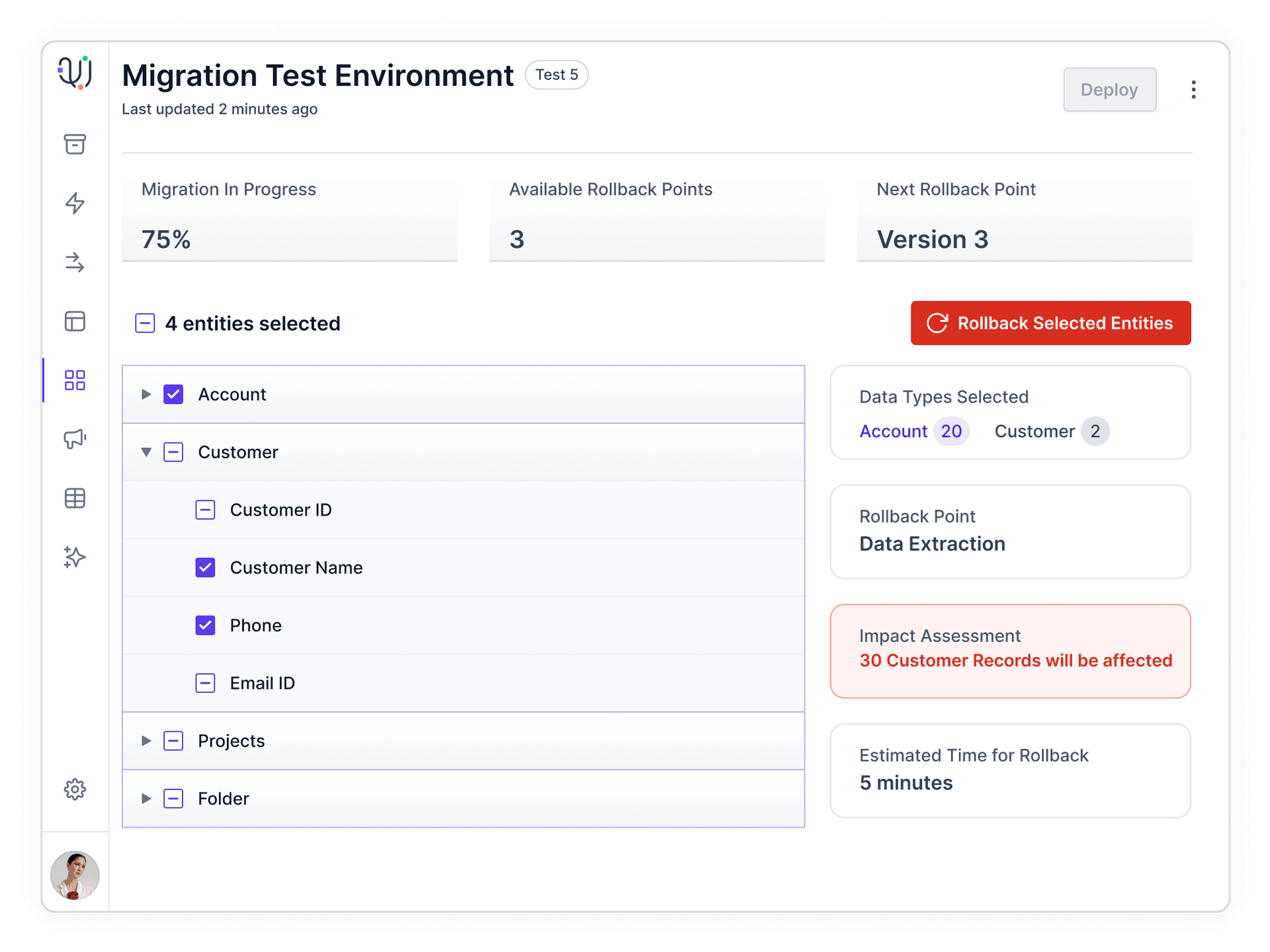 Granular rollback capabilities (e.g., by entity or data type)