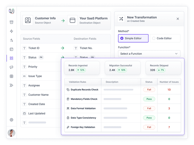 Field mapping and data transformation with automated validation checks