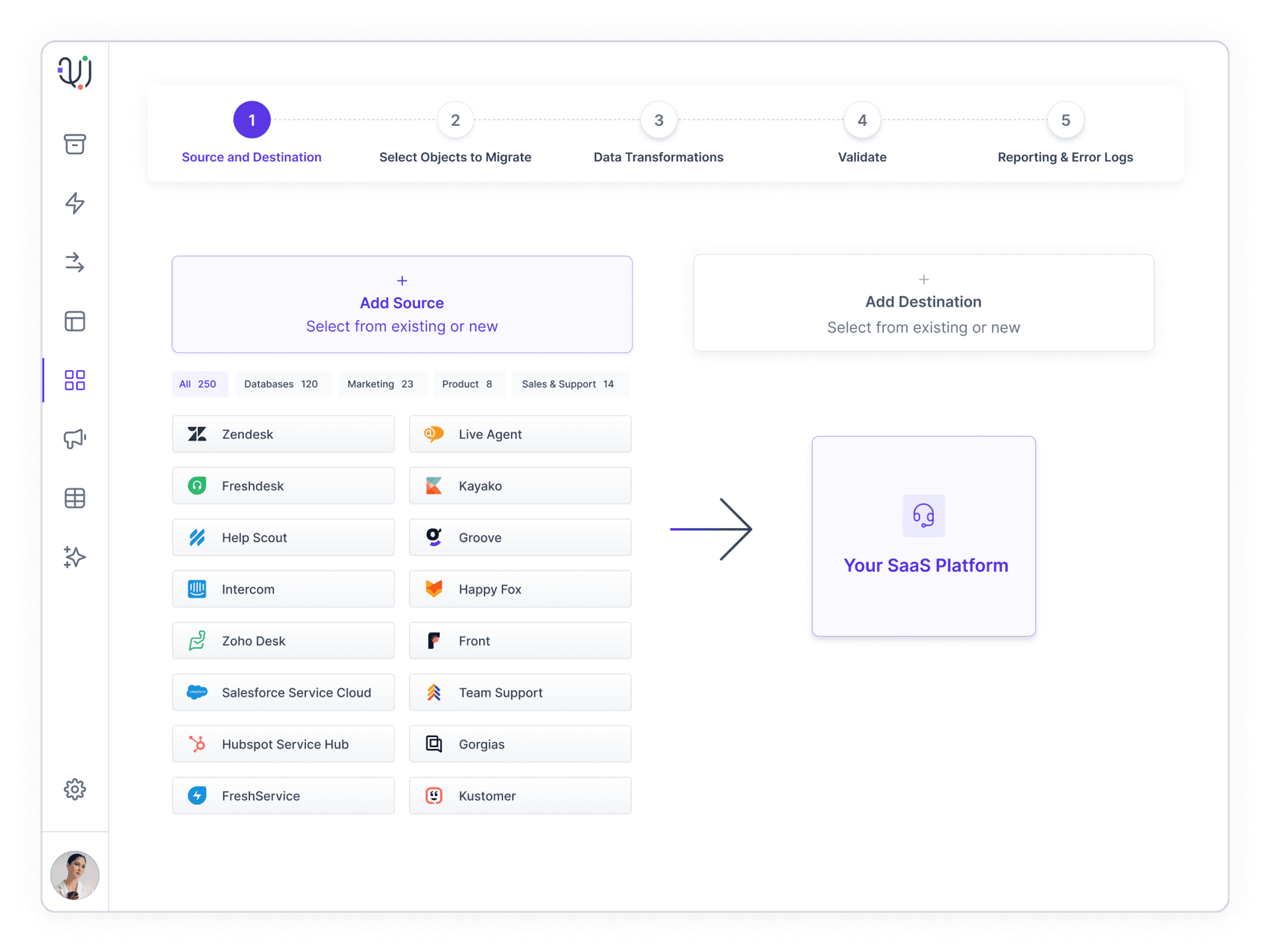 Intuitive step-by-step migration UI for end users