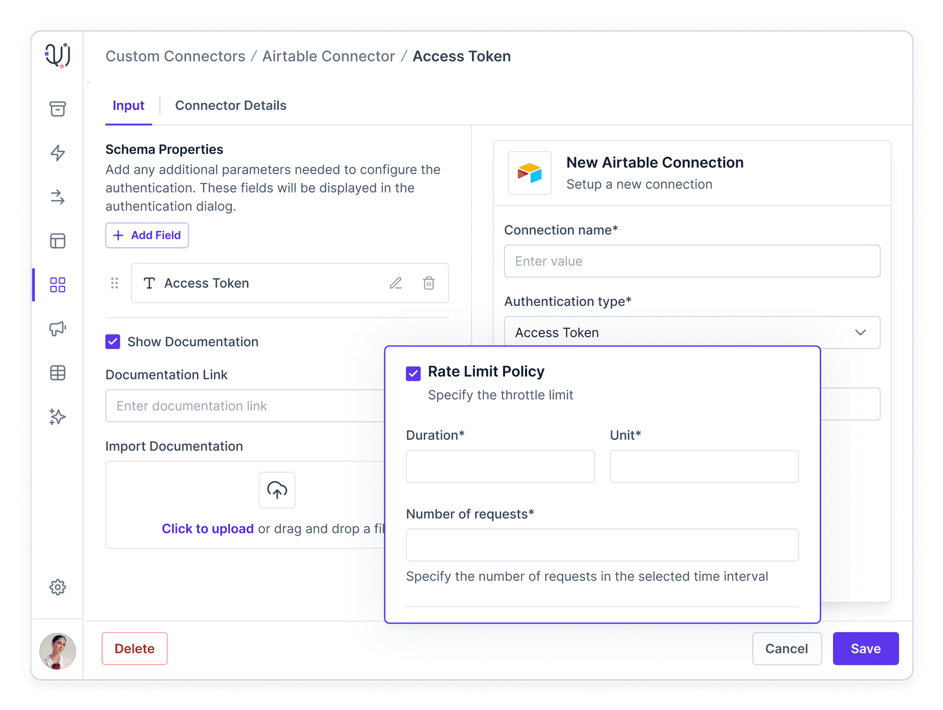 Extensibility for custom connectors and rate limiting mechanisms