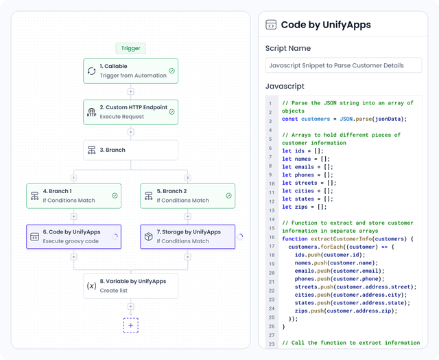 Build complex business logic like branches for parallel execution, add delay in your flow, use from a range of triggers and actions