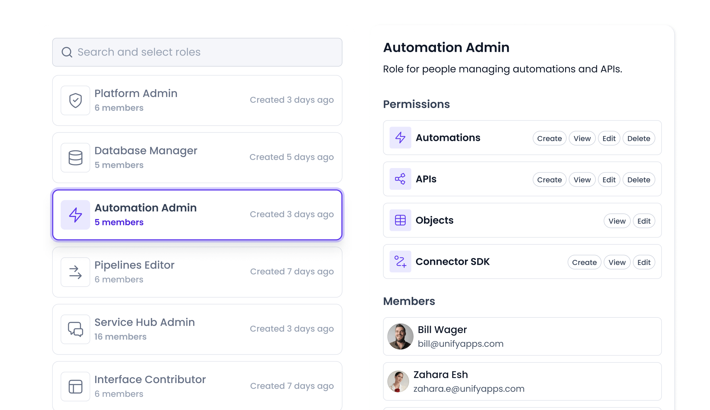 Role based access control Assign and manage different permissions for users based on their role to ensure a robust governance setup